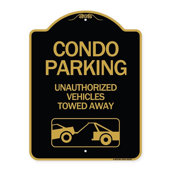 Condo Parking-Unauthorized Vehicles Towed Away With Car Tow Graphic, Black & Gold, BG-1824-24238